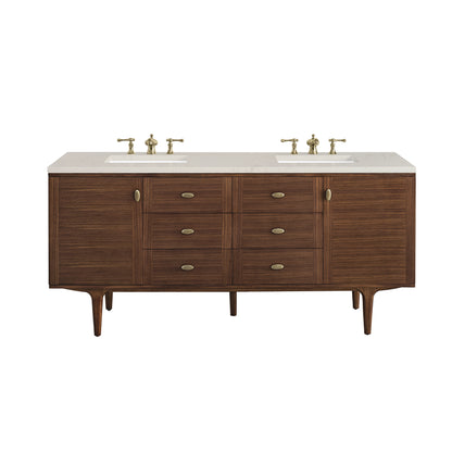 Renovate for Less Atlanta Amberly 72" Double Vanity, Mid-Century Walnut, w/ 3 CM Siberian Silestone Top