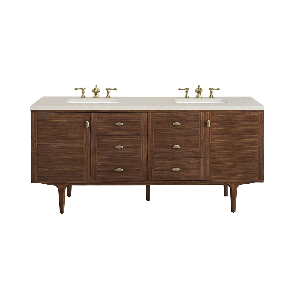 Amberly 72" Double Vanity, Mid-Century Walnut, w/ 3 CM Siberian Silestone Top