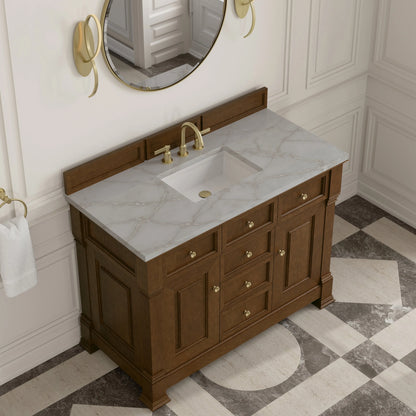 Brookfield 48" Single Vanity, Honey Oak w/ 3 CM Victorian Silver Silestone Top w/ FreePower Wireless Charger