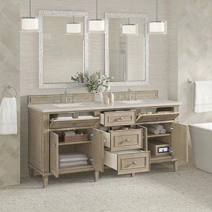 Lorelai 72" Double Vanity, Whitewashed Oak, w/ 3 CM Siberian Silestone Top w/FreePower Wireless Charger