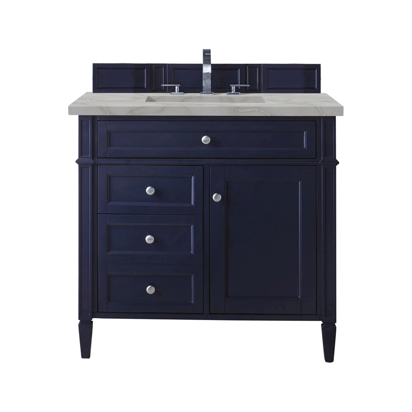 Renovate for Less Atlanta Brittany 36" Single Vanity, Victory Bleu w/ 3 CM Victorian Silver Silestone Top