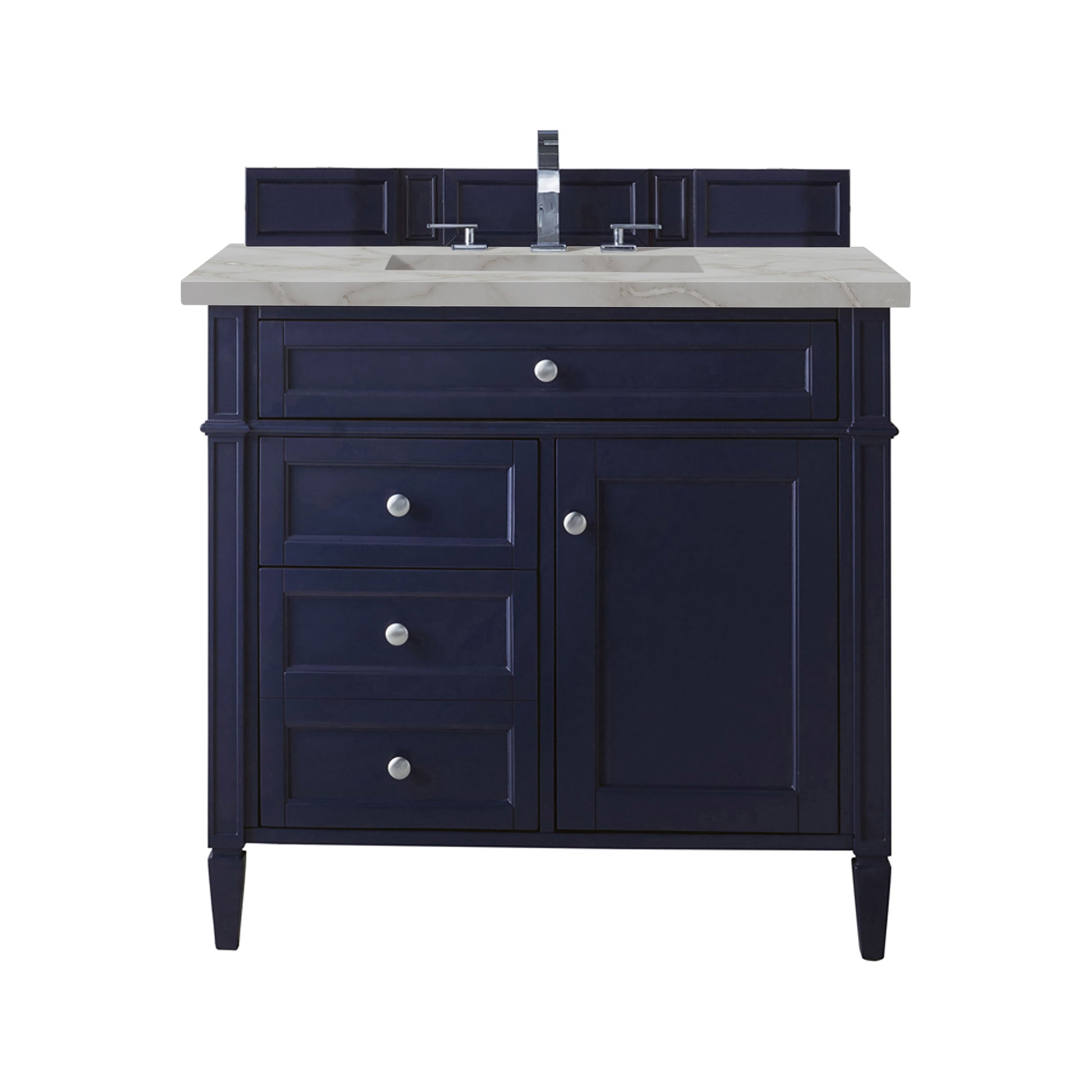 Renovate for Less Atlanta Brittany 36" Single Vanity, Victory Bleu w/ 3 CM Victorian Silver Silestone Top