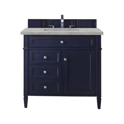 Renovate for Less Atlanta Brittany 36" Single Vanity, Victory Bleu w/ 3 CM Victorian Silver Silestone Top