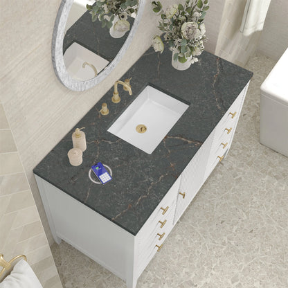 Myrrin 48" Single Vanity, Bright White w/ 3 CM Parisien Bleu Silestone Top w/FreePower Wireless Charger