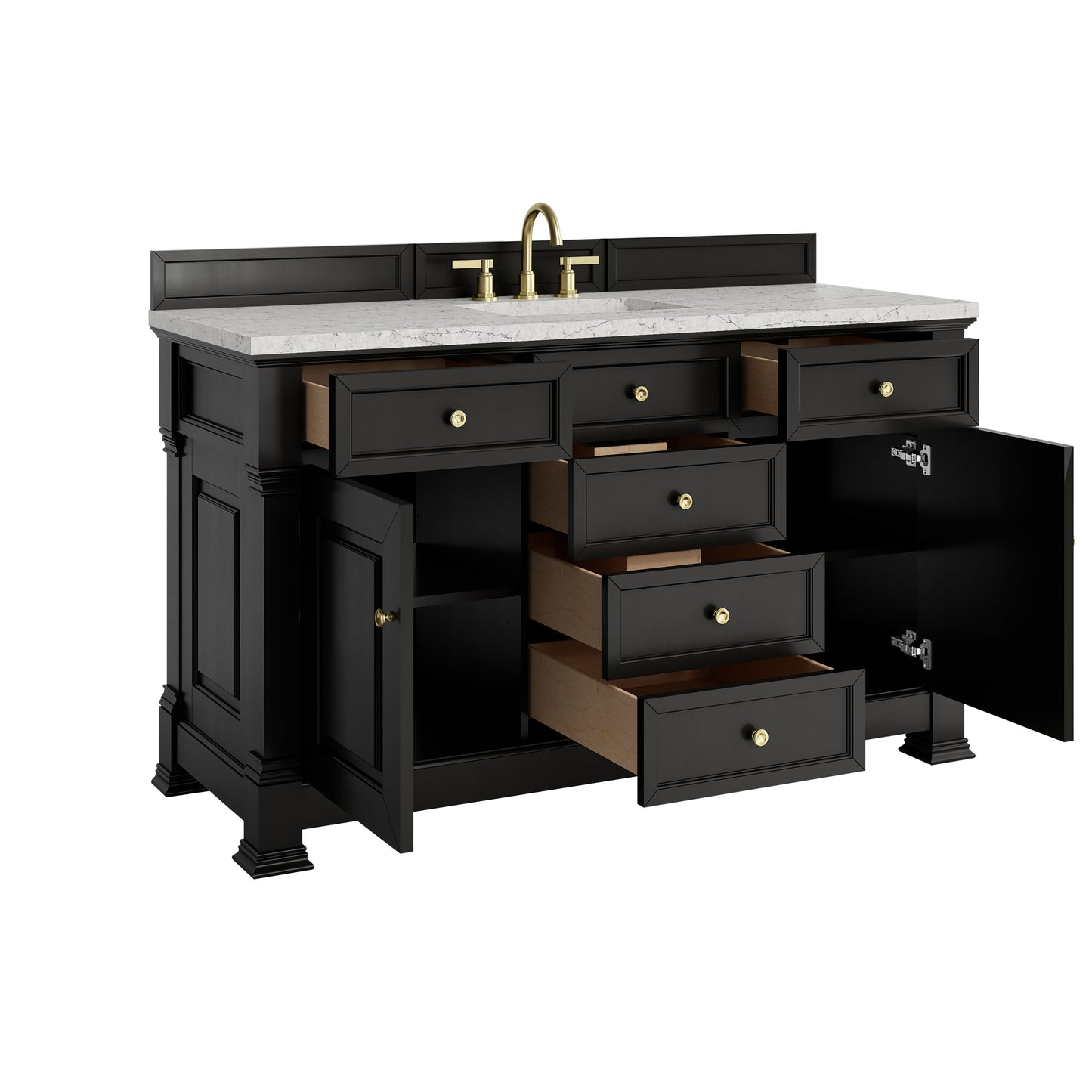Renovate for Less Atlanta Brookfield 60" Single Vanity, Black Onyx w/3CM Eternal Jasmine Pearl Silestone Top w/ FreePower Wireless Charger