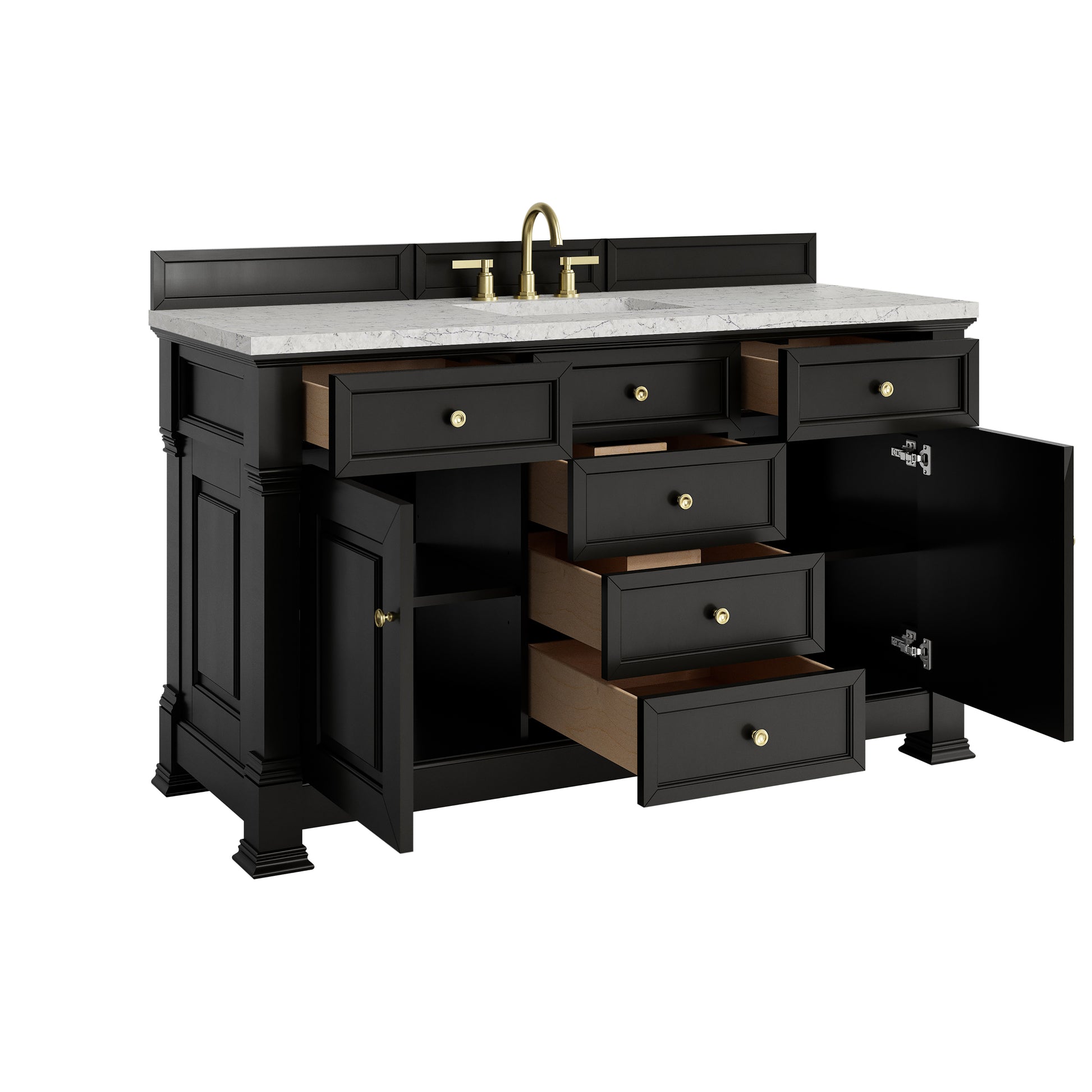 Renovate for Less Atlanta Brookfield 60" Single Vanity, Black Onyx w/3CM Eternal Jasmine Pearl Silestone Top w/ FreePower Wireless Charger