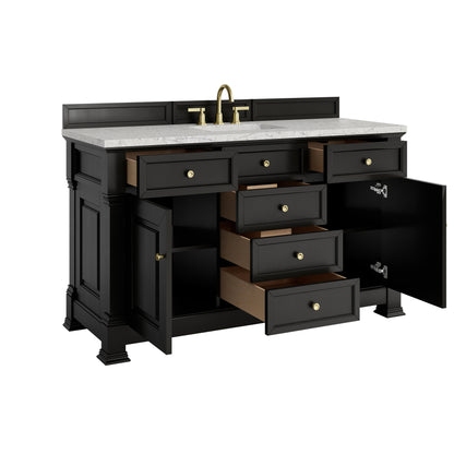 Renovate for Less Atlanta Brookfield 60" Single Vanity, Black Onyx w/3CM Eternal Jasmine Pearl Silestone Top w/ FreePower Wireless Charger