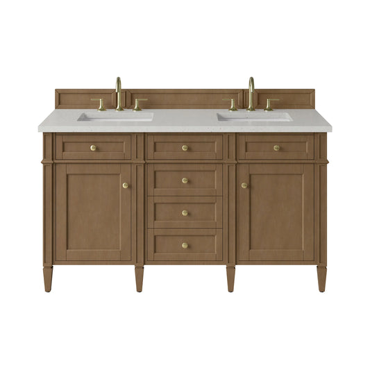Brittany 60" Double Vanity, Pecan w/ 3 CM Lime Delight Silestone Top