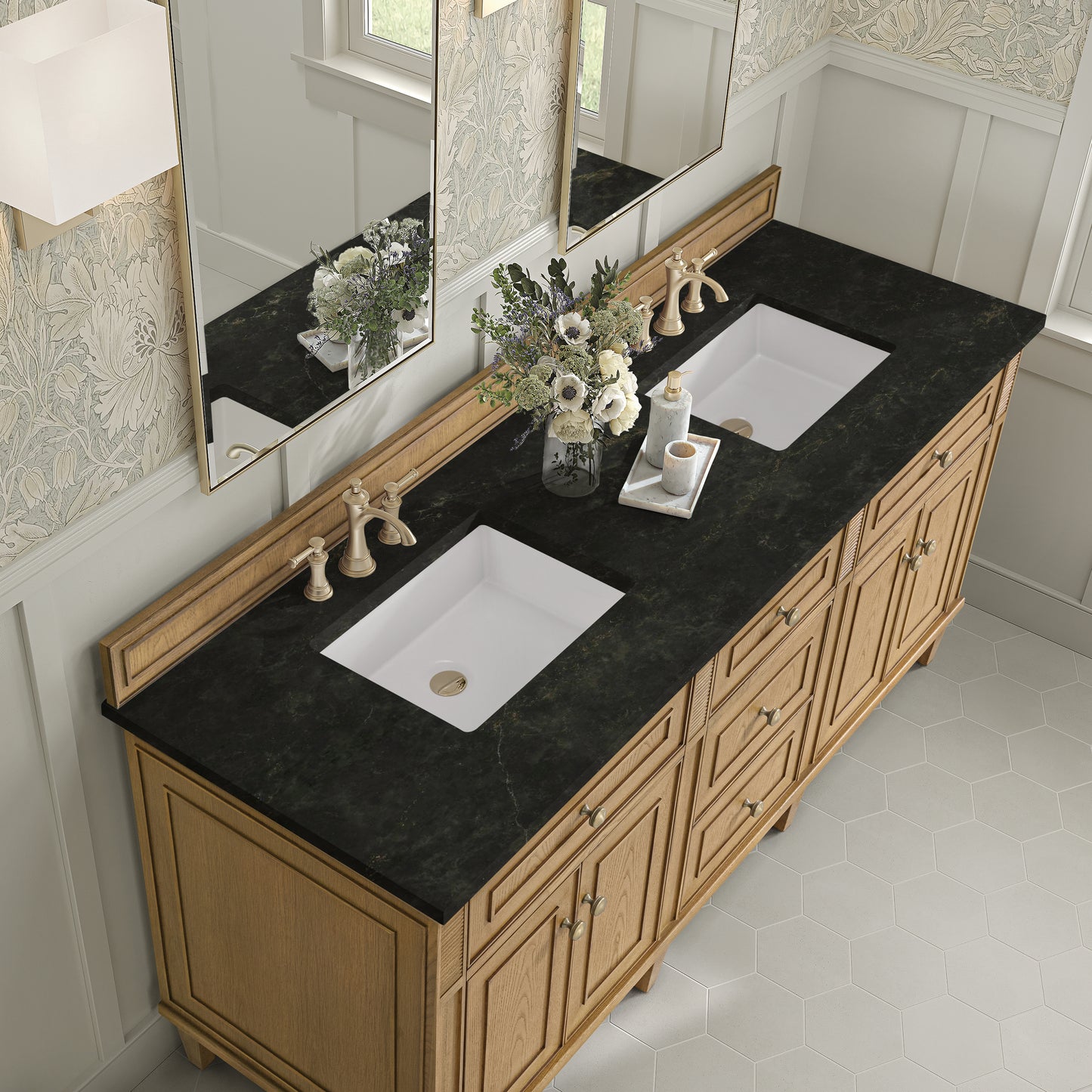 Renovate for Less Atlanta Lorelai 72" Double Vanity, Light Natural Oak, w/ 3 CM Phantome Eclos Top