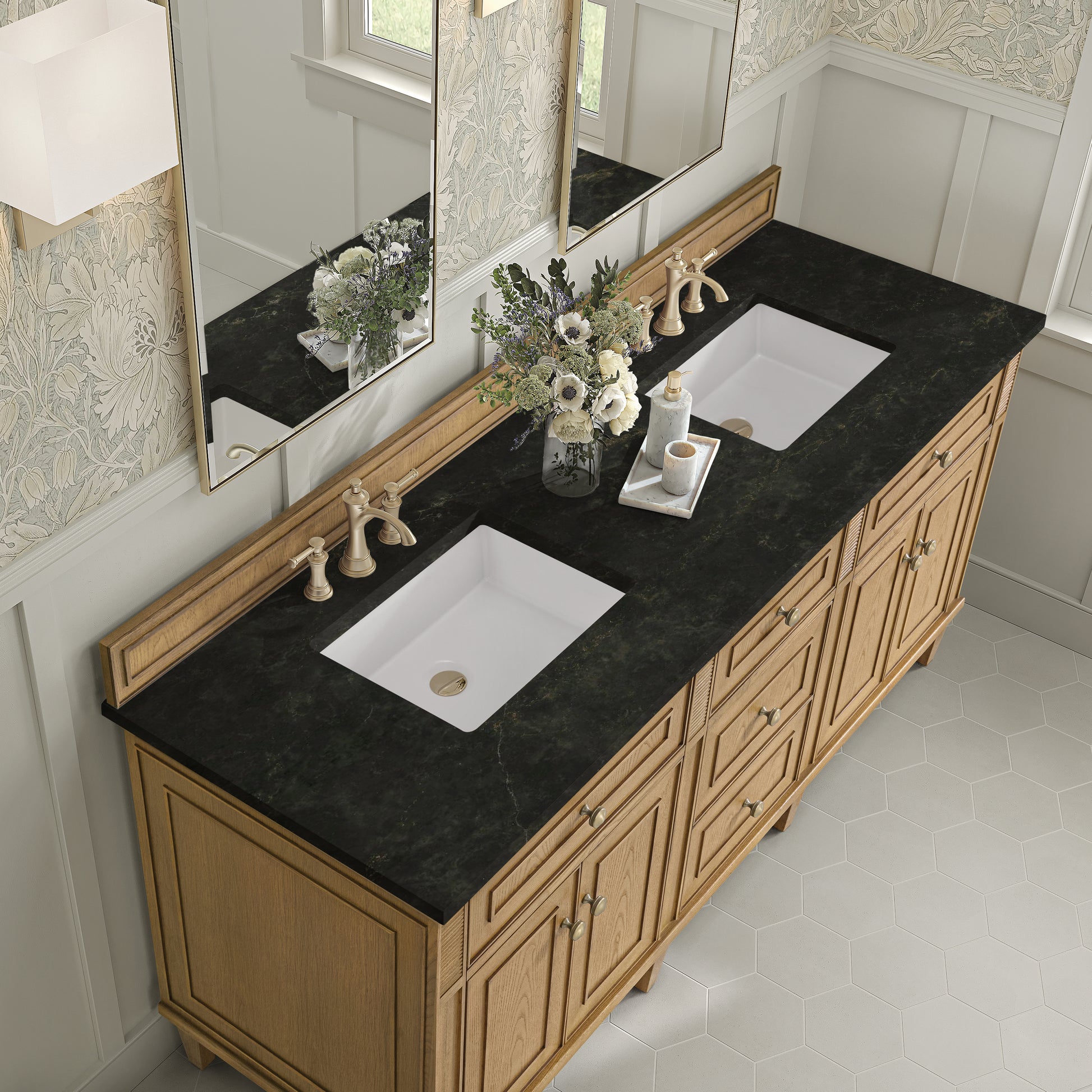 Renovate for Less Atlanta Lorelai 72" Double Vanity, Light Natural Oak, w/ 3 CM Phantome Eclos Top