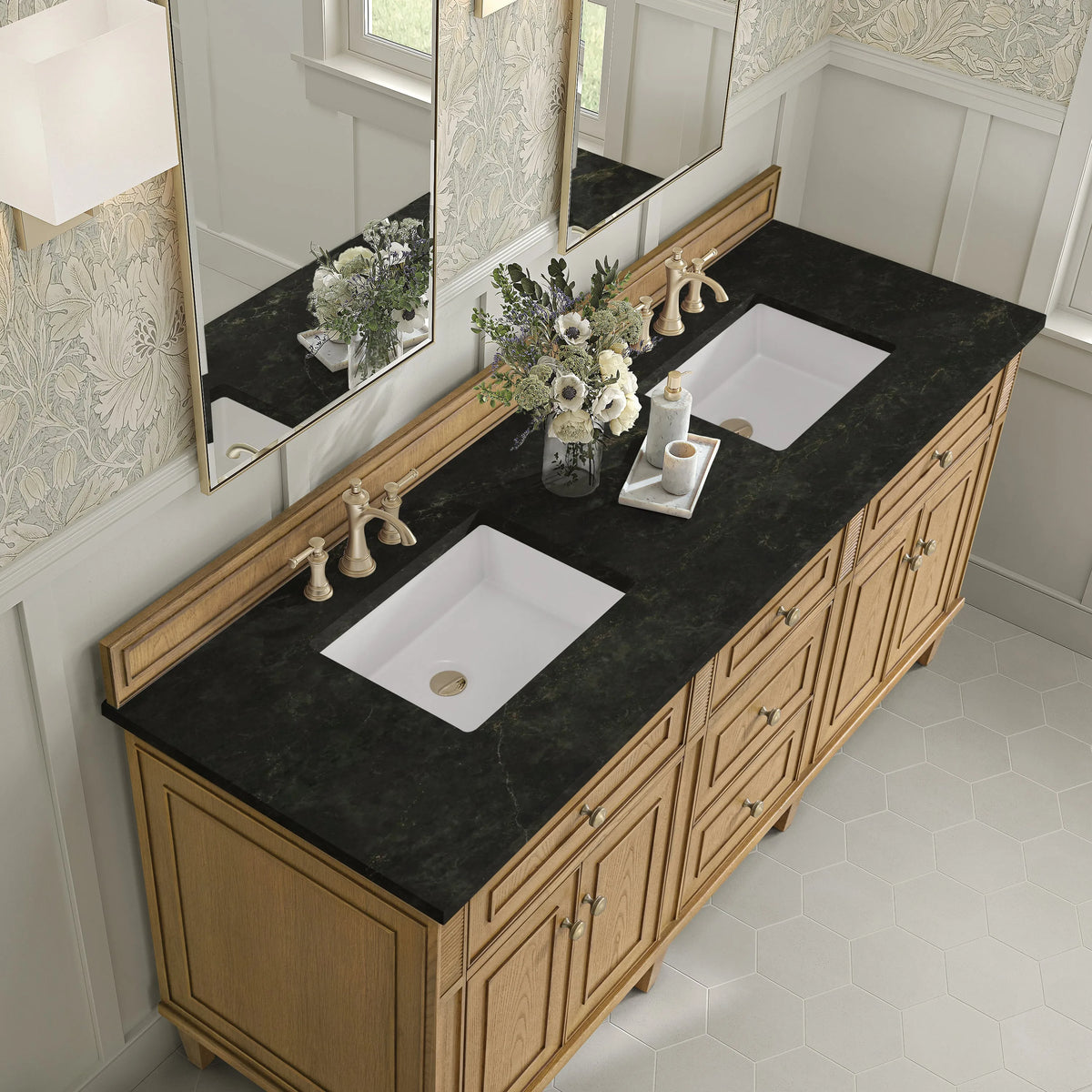Lorelai 72" Double Vanity, Light Natural Oak, w/ 3 CM Phantome Eclos Top