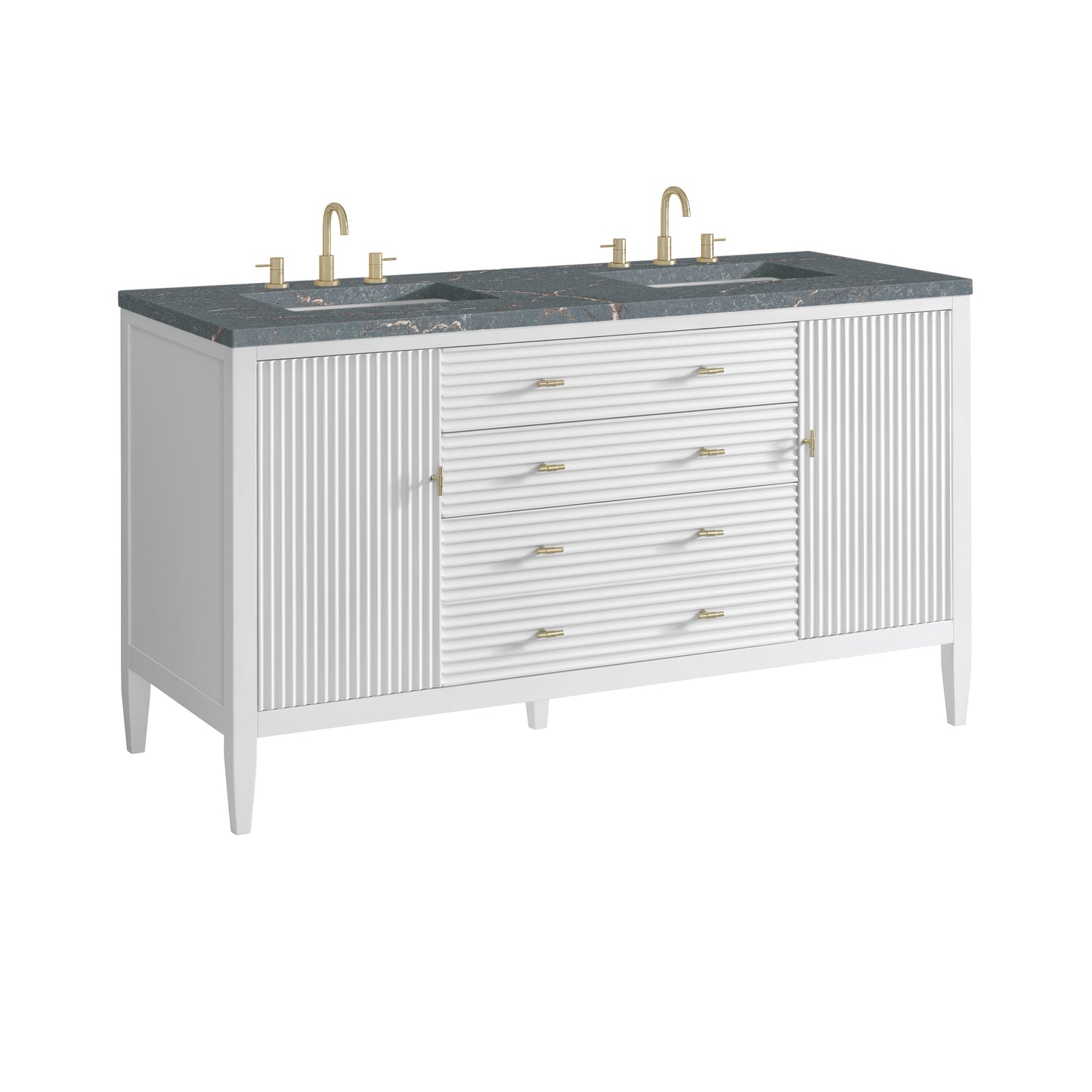 Renovate for Less Atlanta Myrrin 60" Double Vanity, Bright White w/ 3 CM Parisien Bleu Silestone Top w/FreePower Wireless Charger