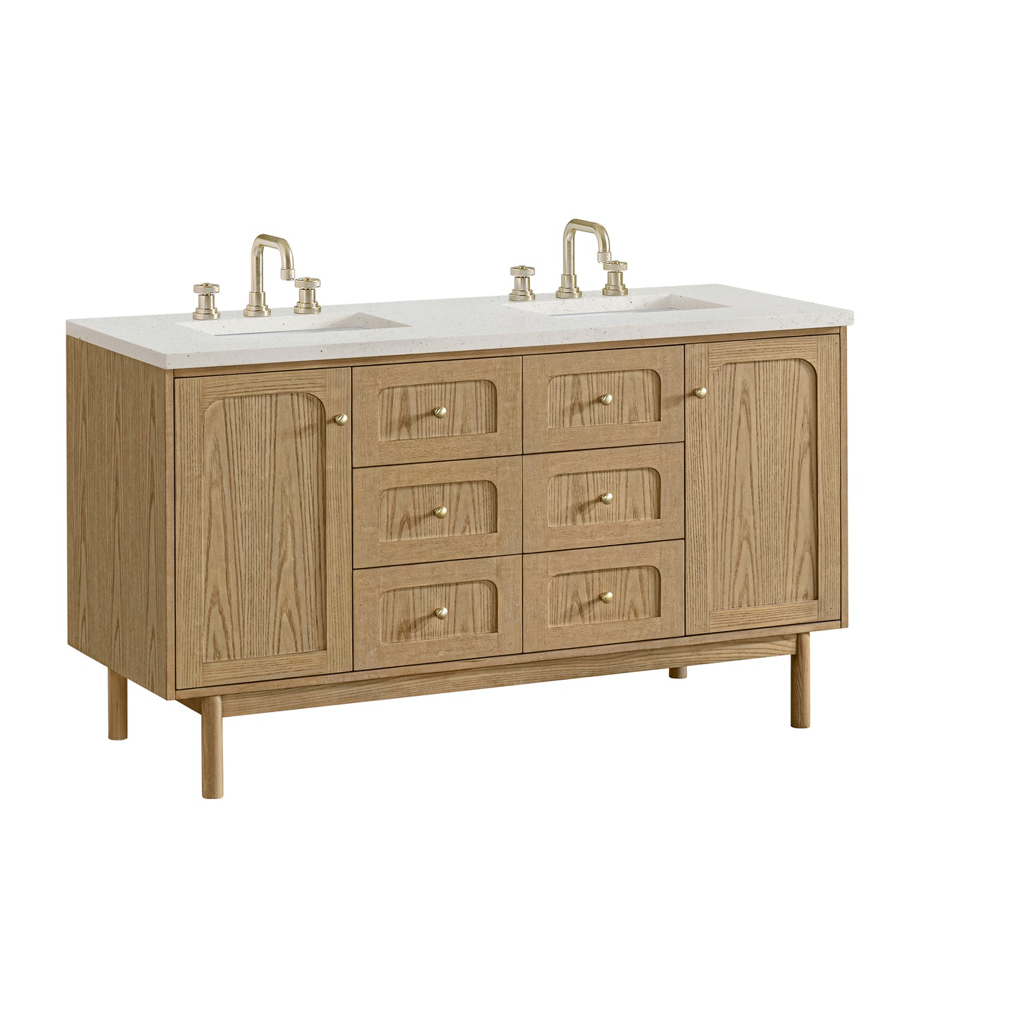 Renovate for Less Atlanta Laurent 60" Double Vanity, Light Natural Oak, w/ 3 CM Lime Delight Quartz Top