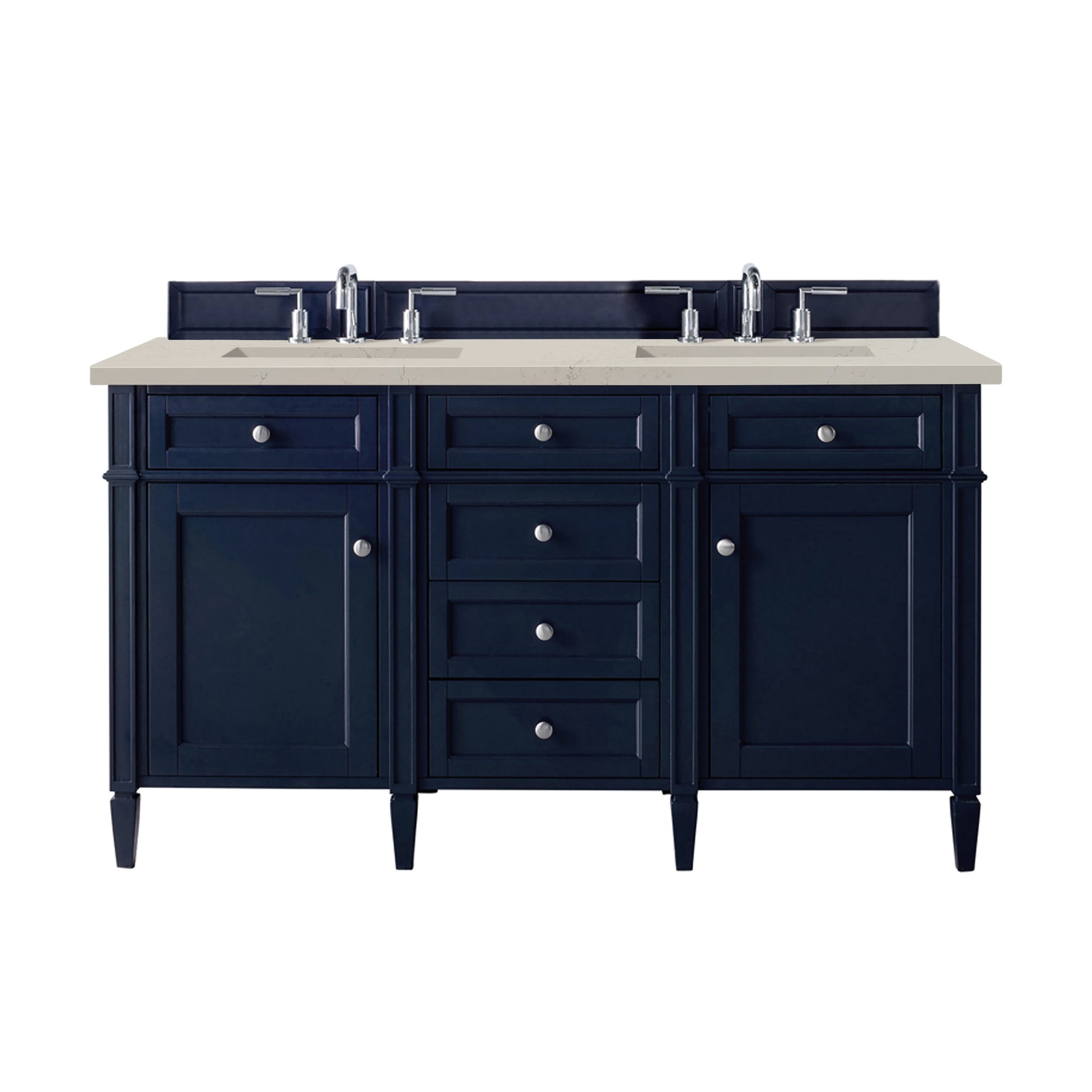Renovate for Less Atlanta Brittany 60" Double Vanity, Victory Blue, w/ 3 CM Siberian Silestone Top