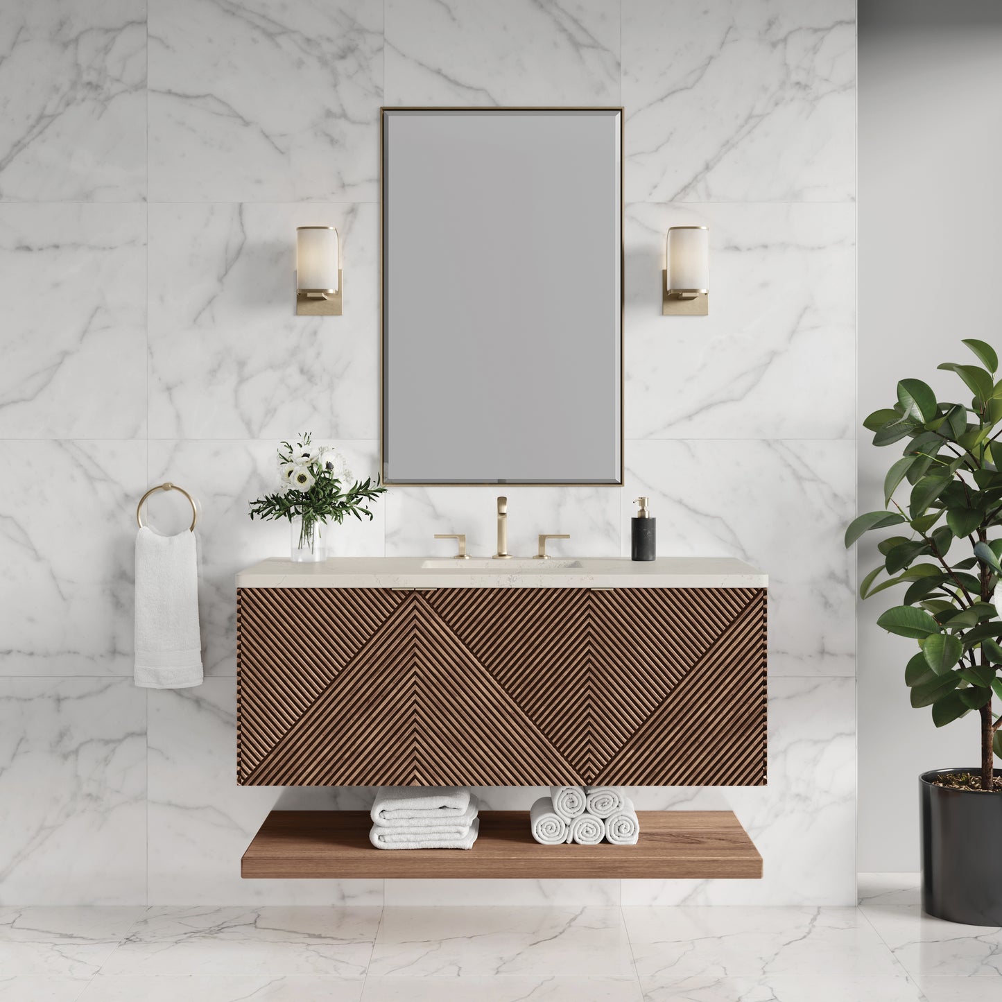 Renovate for Less Atlanta Marcello 48" Single Vanity, Chestnut, w/ 3 CM Siberian Silestone Top