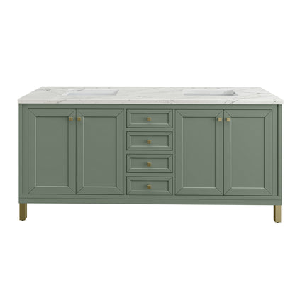 Renovate for Less Atlanta Chicago 72" Double Vanity, Smokey Celadon, w/ 3 CM Ethereal Noctis Silestone® Top