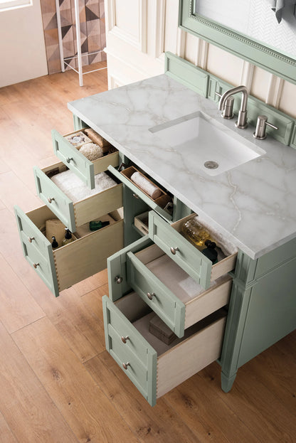 Brittany 48" Single Vanity, Sage Green w/ 3 CM Victorian Silver Silestone Top w/FreePower Wireless Charger