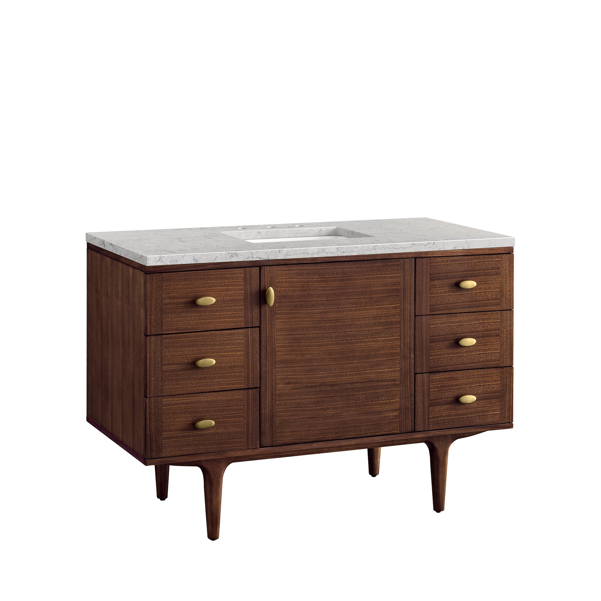 Renovate for Less Atlanta Amberly 48" Single Vanity, Mid-Century Walnut w/ 3 CM Eternal Jasmine Pearl Top