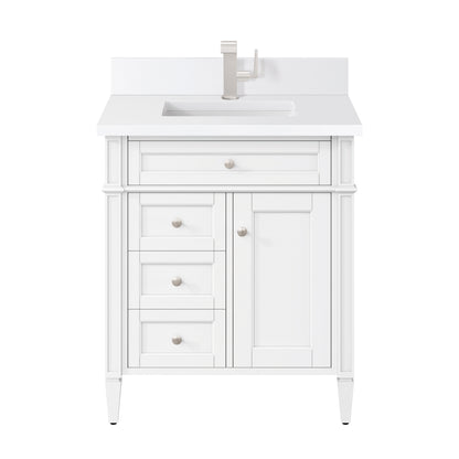 Renovate for Less Atlanta Brittany 30" Single Vanity, Bright White, w/ Single Hole 3 CM White Zeus Silestone Top & Backsplash