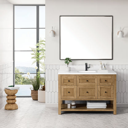 Renovate for Less Atlanta Breckenridge 48" Single Vanity, Light Natural Oak w/ Single Hole 3 CM White Zeus Top & Backsplash