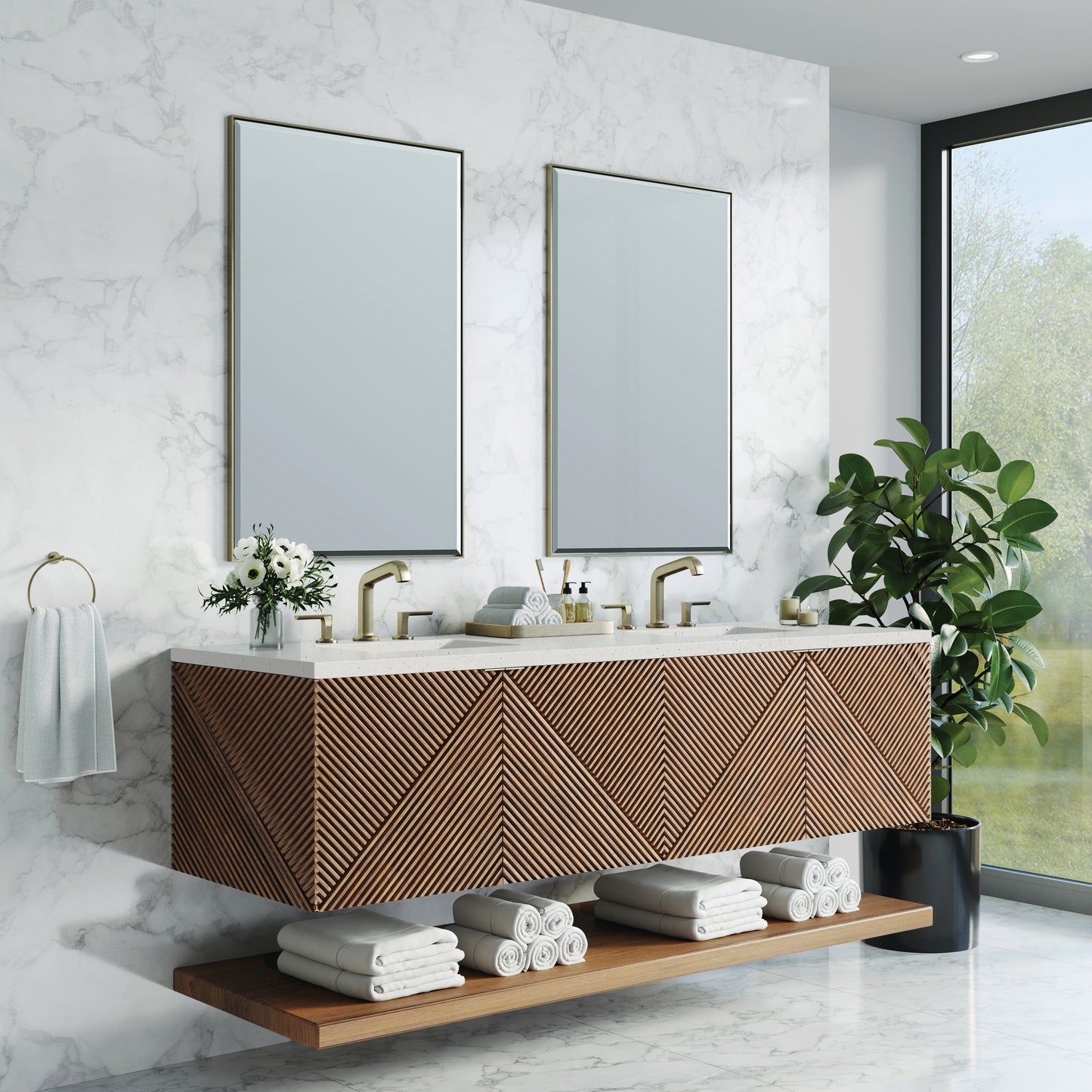 Renovate for Less Atlanta Marcello 72" Double Vanity, Chestnut w/ 3 CM Lime Delight Top