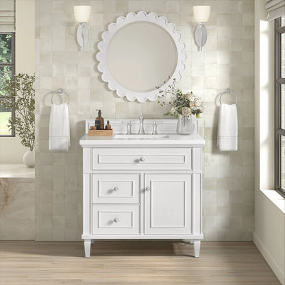 Lorelai 36" Single Vanity, Bright White w/ 3 CM White Zeus Silestone Top