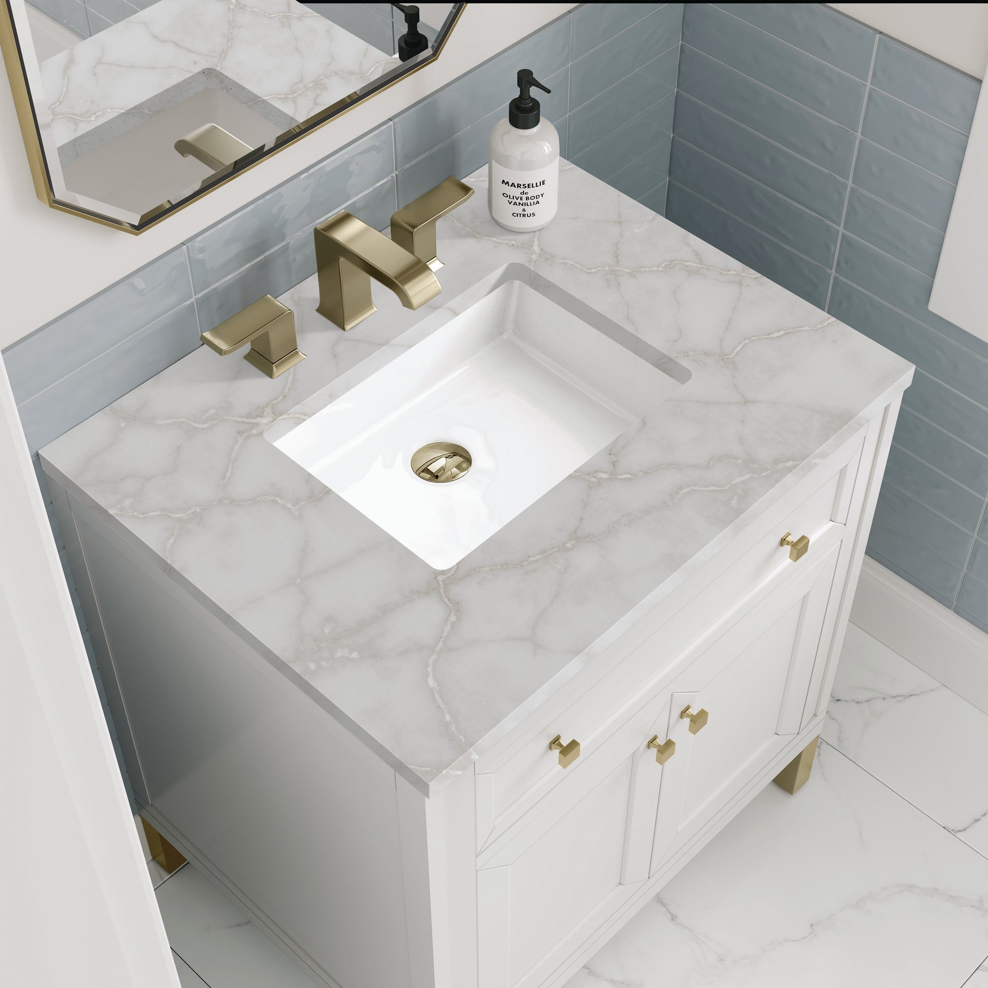 Renovate for Less Atlanta Chicago 30" Single Vanity, Glossy White, w/ 3 CM Victorian Silver Silestone® Top