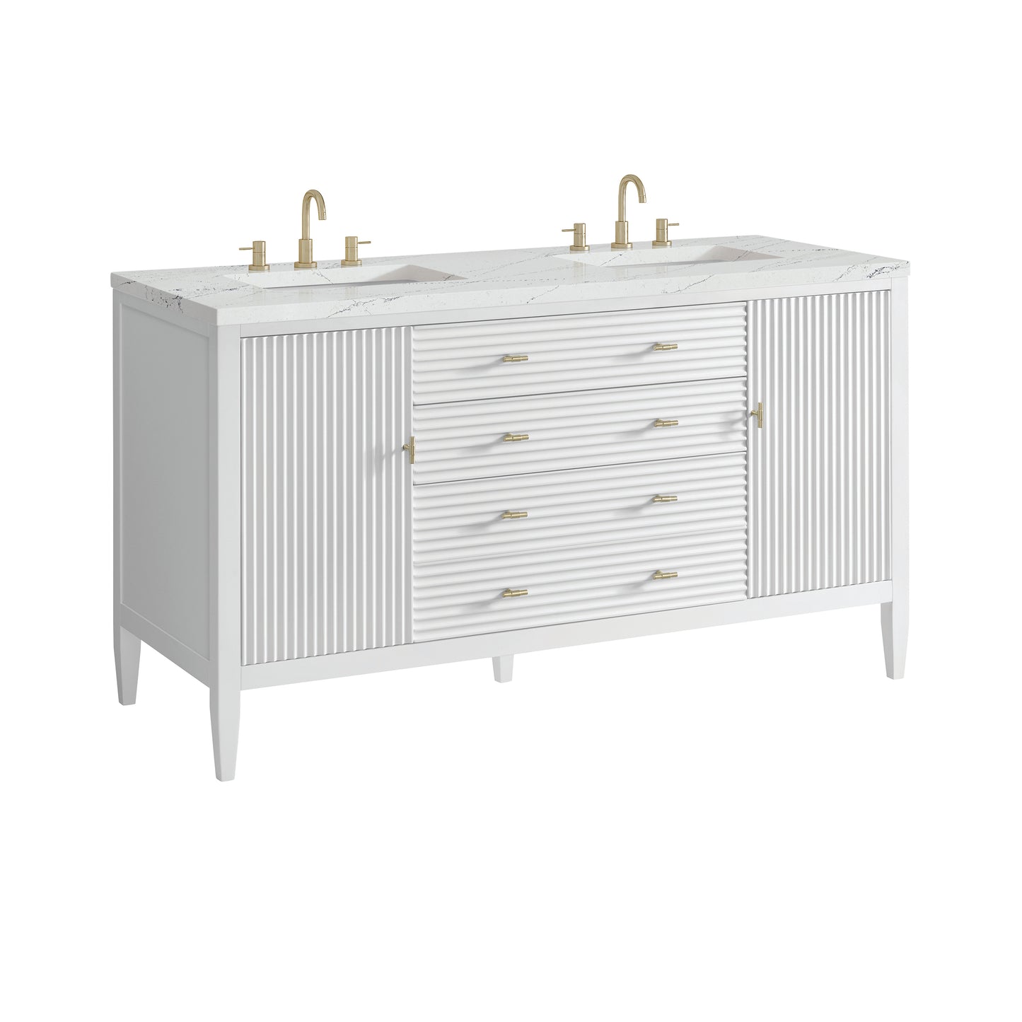 Renovate for Less Atlanta Myrrin 60" Double Vanity, Bright White w/ 3 CM Ethereal Noctis Silestone Top