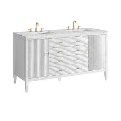 Renovate for Less Atlanta Myrrin 60" Double Vanity, Bright White w/ 3 CM Ethereal Noctis Silestone Top