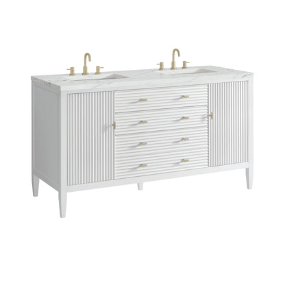 Myrrin 60" Double Vanity, Bright White w/ 3 CM Ethereal Noctis Silestone Top w/FreePower Wireless Charger
