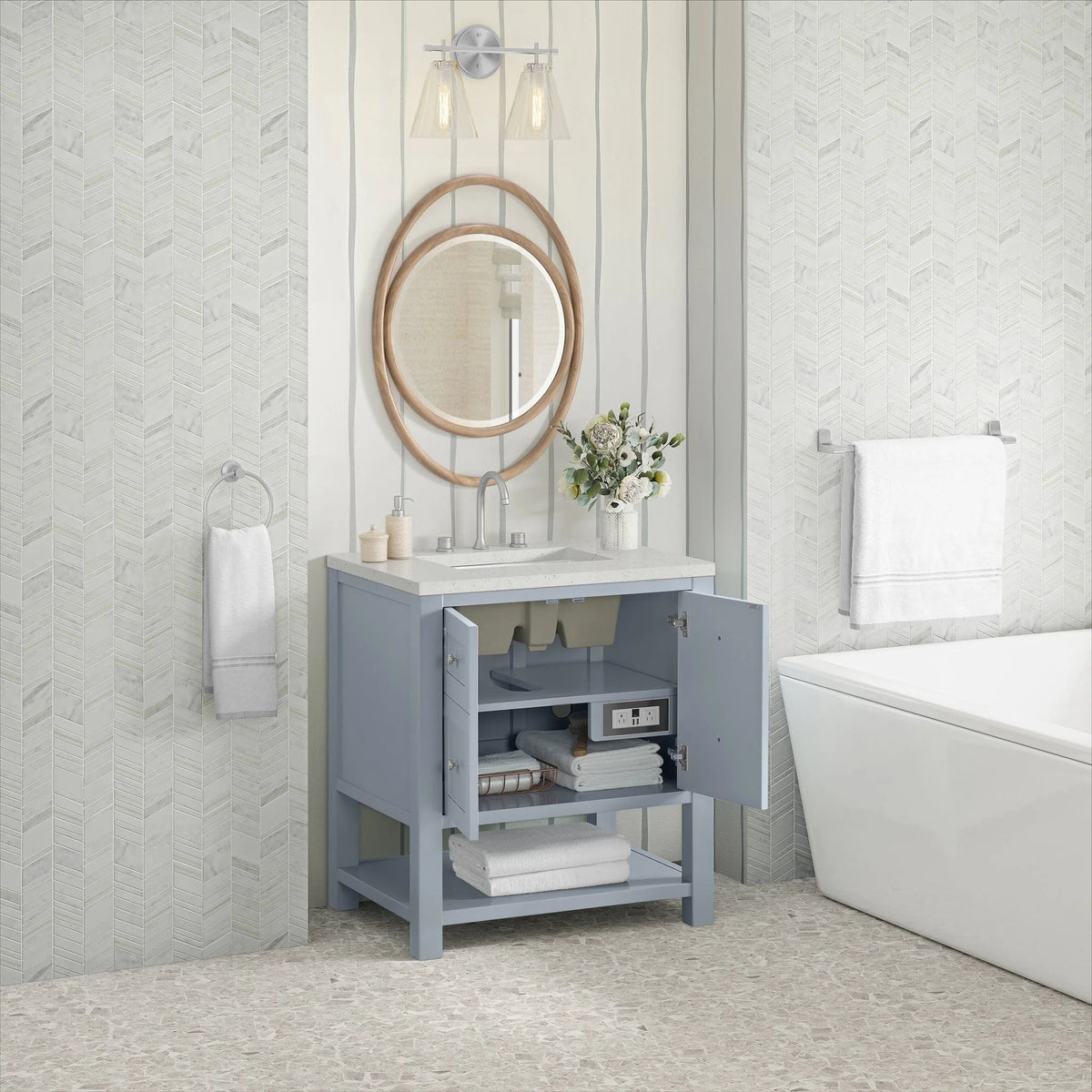 Breckenridge 30" Single Vanity, Serenity Blue, w/ 3 CM Lime Delight Quartz Top