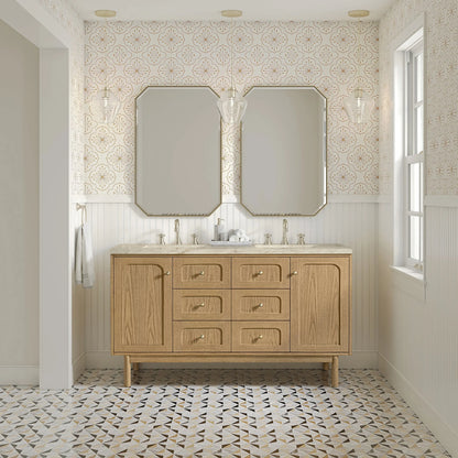 Laurent 60" Double Vanity, Light Natural Oak, w/ 3 CM Tajnar Eclos Top