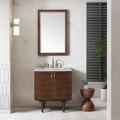 Renovate for Less Atlanta Amberly 30" Single Vanity, Mid-Century Walnut w/ 3 CM Victorian Silver Top