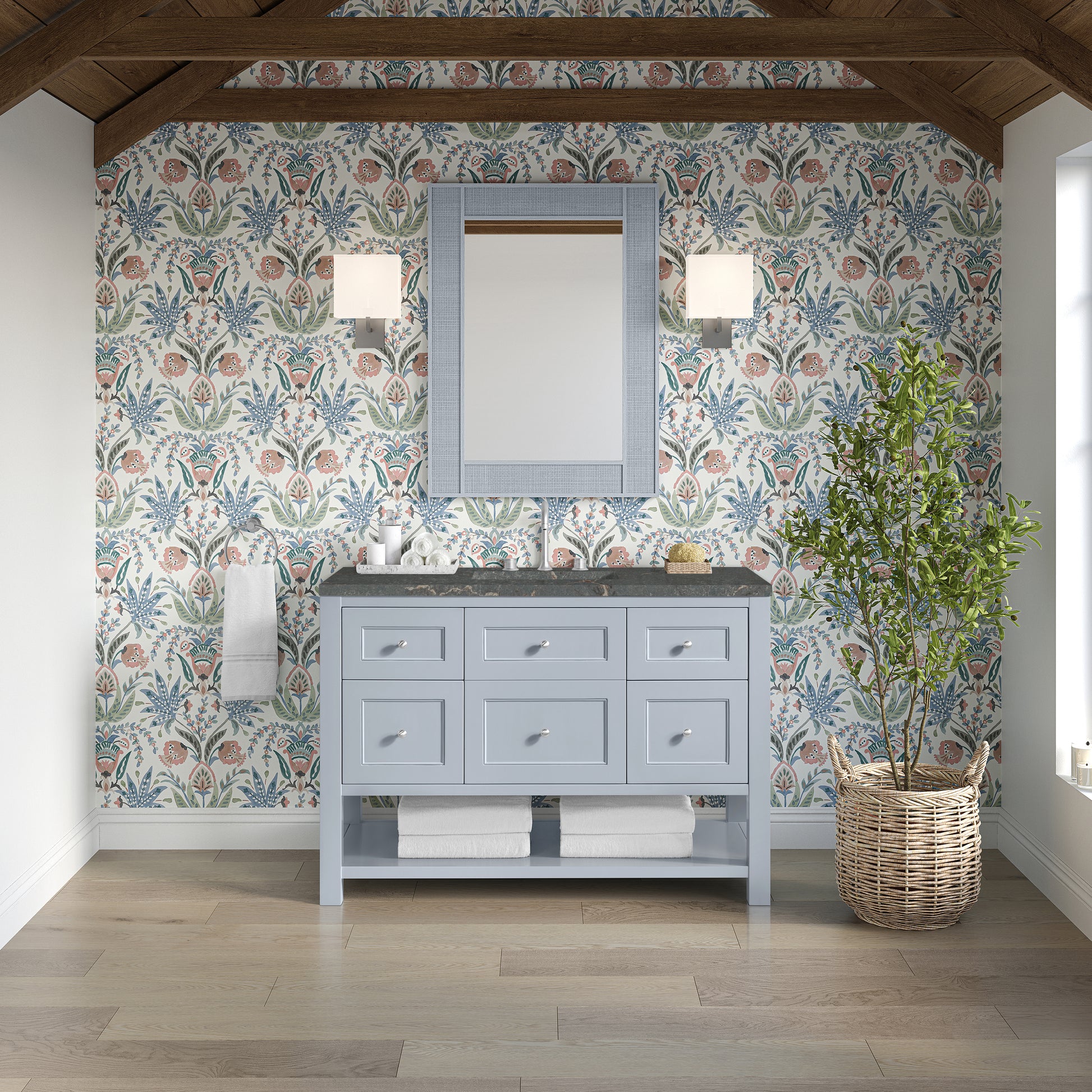 Renovate for Less Atlanta Breckenridge 48" Single Vanity, Serenity Blue, w/ 3 CM Parisien Bleu Quartz Top w/FreePower Wireless Charger