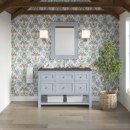 Renovate for Less Atlanta Breckenridge 48" Single Vanity, Serenity Blue, w/ 3 CM Parisien Bleu Quartz Top w/FreePower Wireless Charger