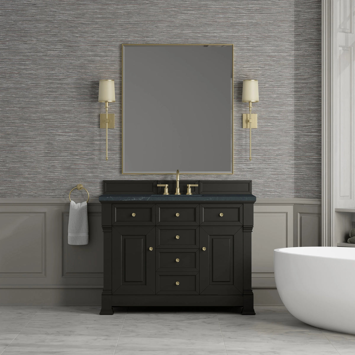 Brookfield 48" Single Vanity, Black Onyx w/3 CM Charcoal Soapstone Silestone Top