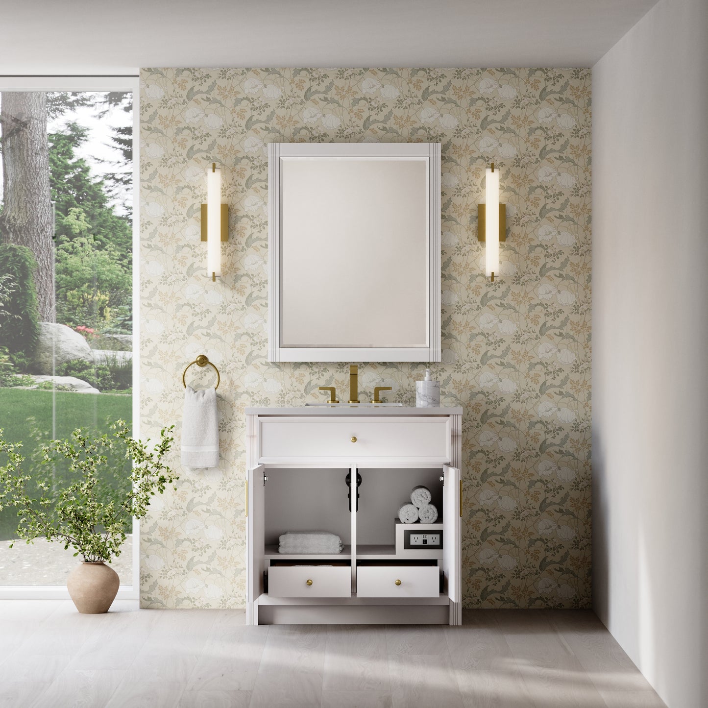 Renovate for Less Atlanta Bellshire 36" Single Vanity, Bright White w/ 3 CM White Zeus Silestone Top