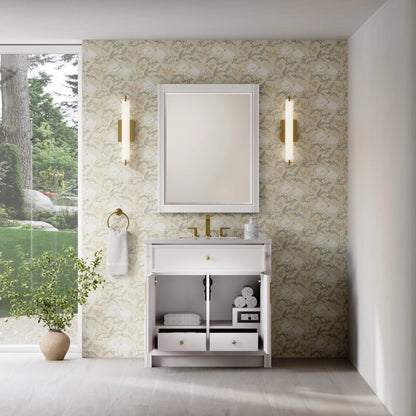 Bellshire 36" Single Vanity, Bright White w/ 3 CM White Zeus Silestone Top