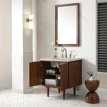 Amberly 30" Single Vanity, Mid-Century Walnut, w/ 3 CM Siberian Silestone Top