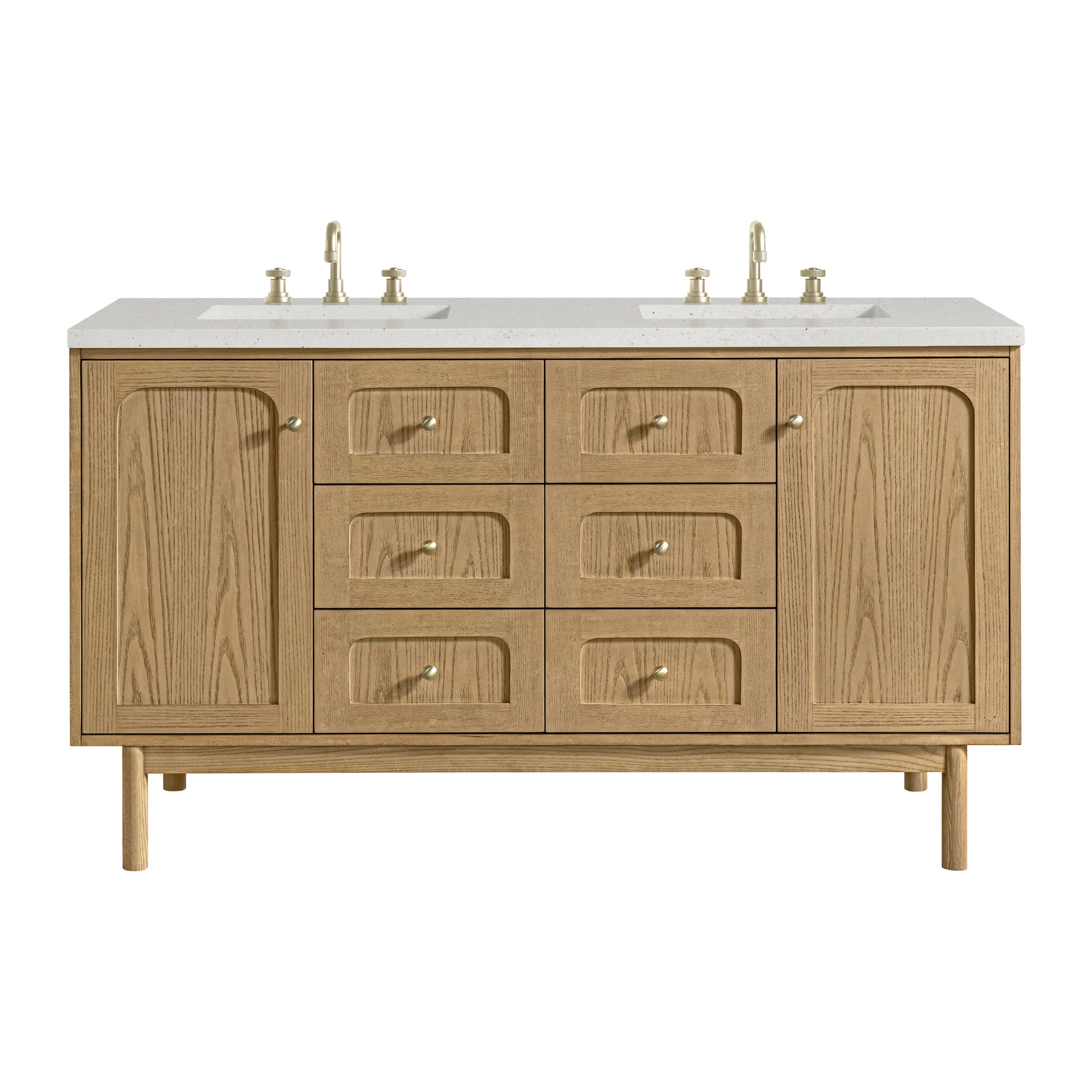 Renovate for Less Atlanta Laurent 60" Double Vanity, Light Natural Oak, w/ 3 CM Lime Delight Quartz Top
