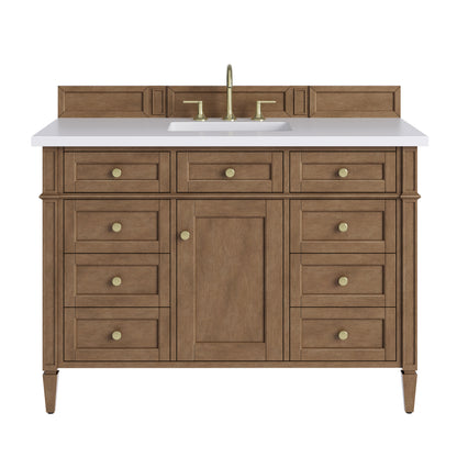 Renovate for Less Atlanta Brittany 48" Single Vanity, Pecan w/ 3 CM White Zeus Silestone Top