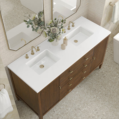 Renovate for Less Atlanta Myrrin 60" Double Vanity, Mid Century Walnut w/ 3 CM White Zeus Silestone Top