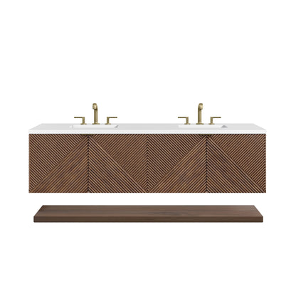 Marcello 72" Double Vanity, Chestnut w/ 3 CM White Zeus Top