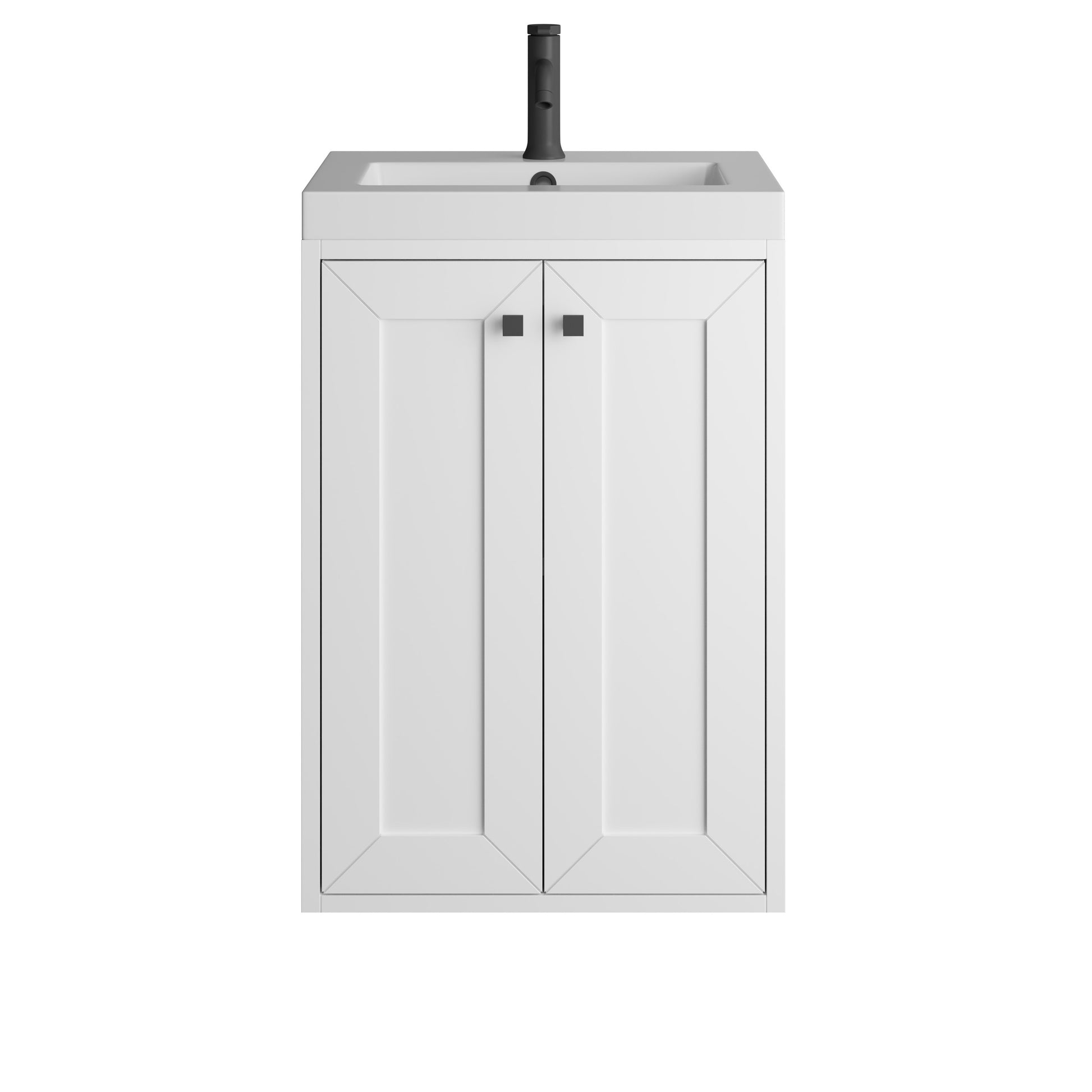 Renovate for Less Atlanta Chianti 20" Single Vanity, Glossy White, Matte Black, w/ White Glossy Composite Stone Top