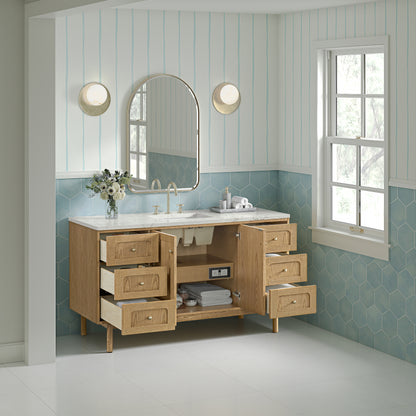 Renovate for Less Atlanta Laurent 60" Single Vanity, Light Natural Oak, w/ 3 CM Victorian Silver Quartz Top