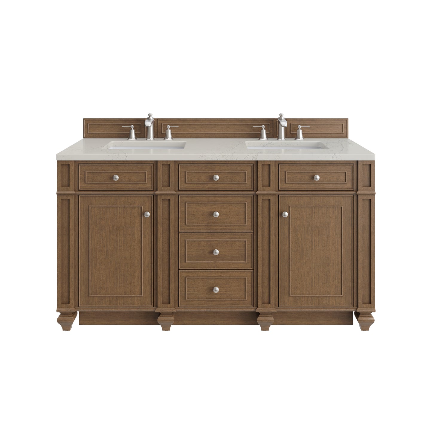 Renovate for Less Atlanta Bristol 60" Double Vanity, Saddle Brown, w/ 3 CM Siberian Silestone Top