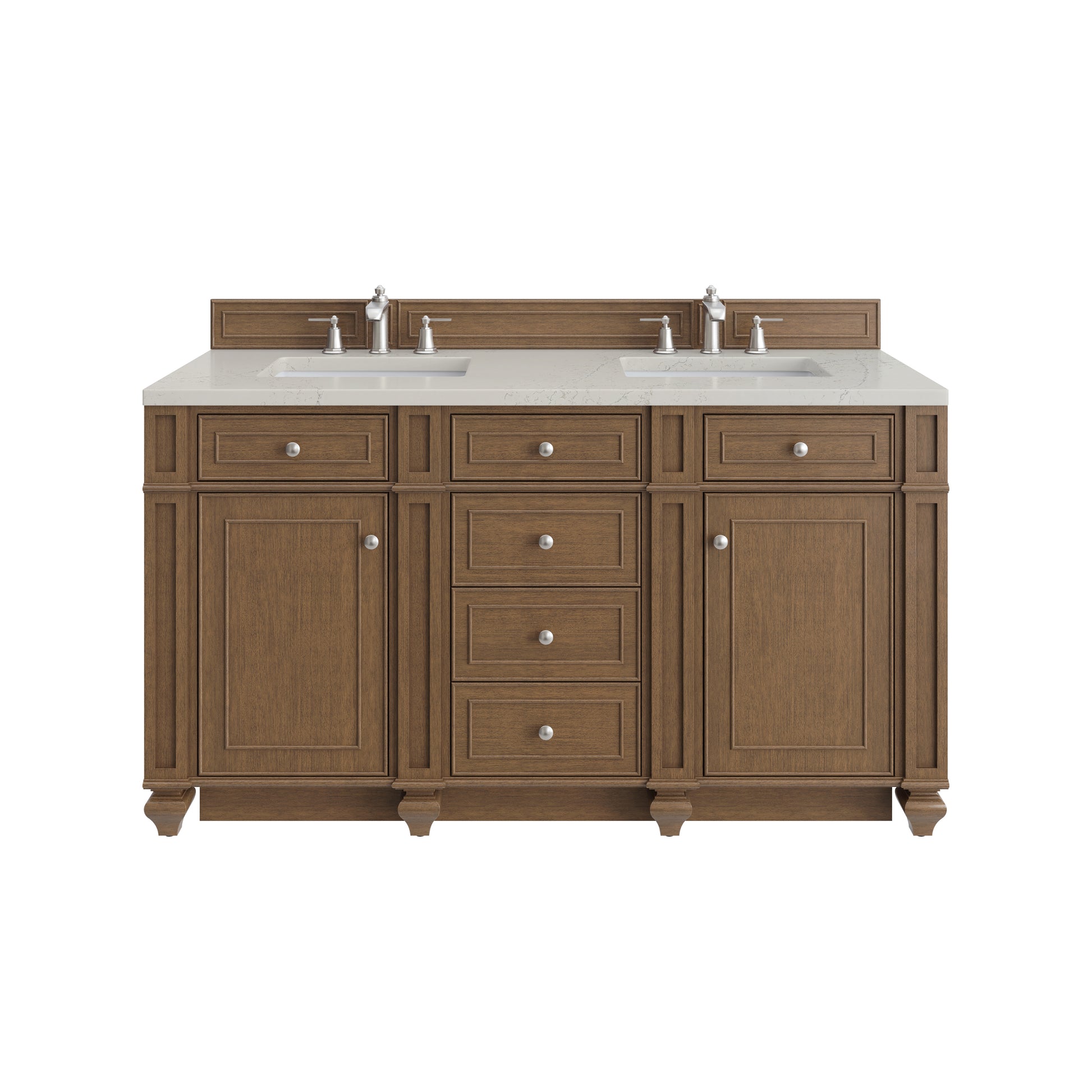 Renovate for Less Atlanta Bristol 60" Double Vanity, Saddle Brown, w/ 3 CM Siberian Silestone Top