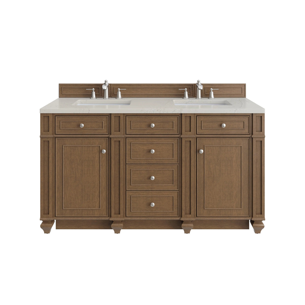 Bristol 60" Double Vanity, Saddle Brown, w/ 3 CM Siberian Silestone Top