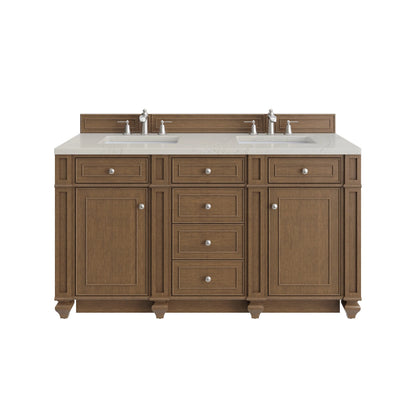 Bristol 60" Double Vanity, Saddle Brown, w/ 3 CM Siberian Silestone Top