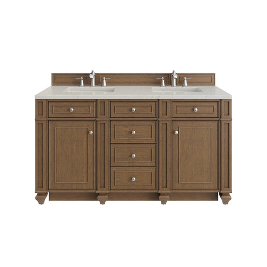 Bristol 60" Double Vanity, Saddle Brown, w/ 3 CM Siberian Silestone Top